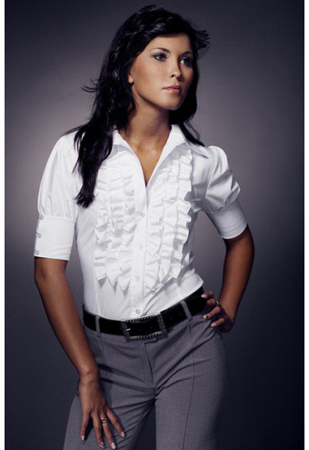 Chemisier avec col à jabot et manches bishop