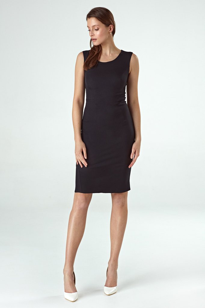 Robe col danseuse noire, cintrée et sans manches